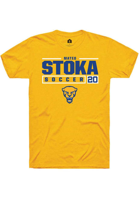 Mateo Stoka Gold Pitt Panthers NIL Stacked Box Short Sleeve T Shirt