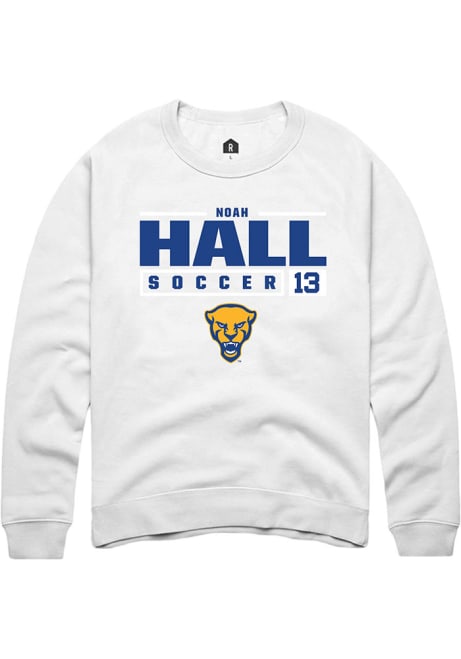 Noah Hall Rally Mens White Pitt Panthers NIL Stacked Box Crew Sweatshirt