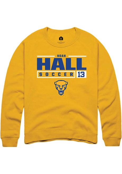 Noah Hall Rally Mens Gold Pitt Panthers NIL Stacked Box Crew Sweatshirt