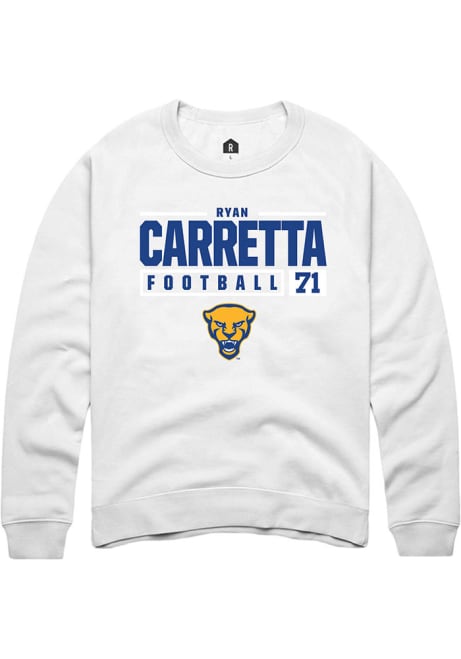 Ryan Carretta Rally Mens White Pitt Panthers NIL Stacked Box Crew Sweatshirt