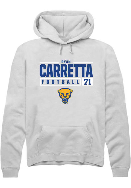 Ryan Carretta Rally Mens White Pitt Panthers NIL Stacked Box Hooded Sweatshirt