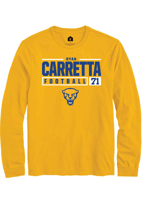 Ryan Carretta Rally Mens Gold Pitt Panthers NIL Stacked Box Tee