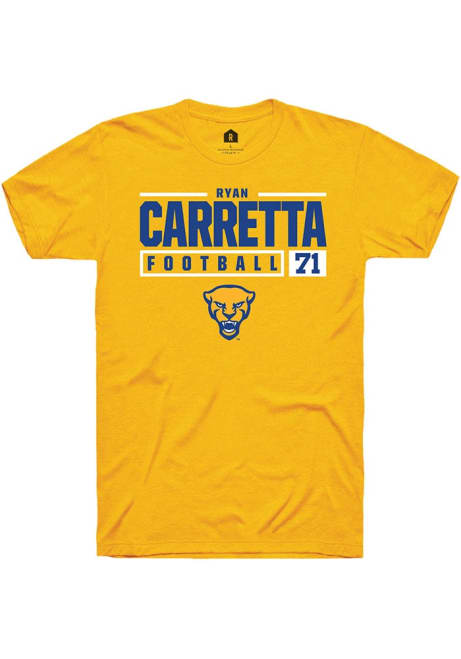 Ryan Carretta Gold Pitt Panthers NIL Stacked Box Short Sleeve T Shirt