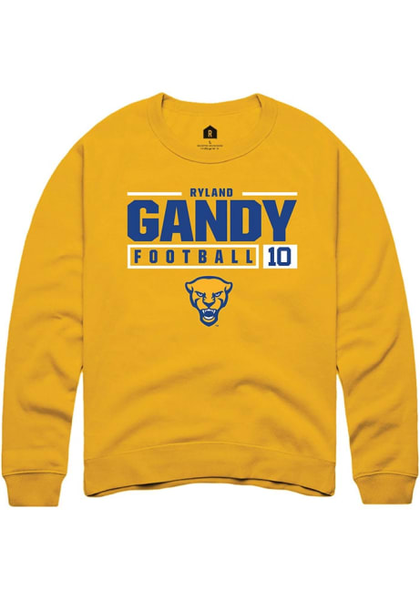 Ryland Gandy Rally Mens Gold Pitt Panthers NIL Stacked Box Crew Sweatshirt