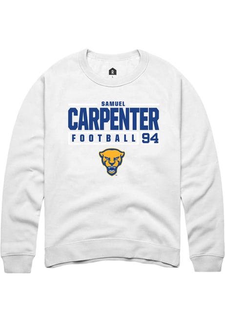 Samuel Carpenter Rally Mens White Pitt Panthers NIL Stacked Box Crew Sweatshirt