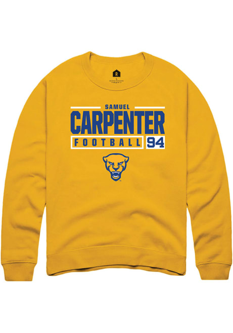 Samuel Carpenter Rally Mens Gold Pitt Panthers NIL Stacked Box Crew Sweatshirt