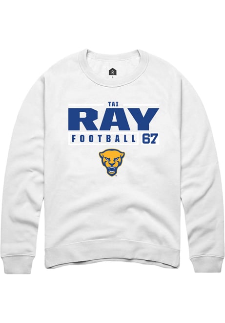 Tai Ray Rally Mens White Pitt Panthers NIL Stacked Box Crew Sweatshirt