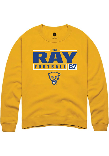 Tai Ray Rally Mens Gold Pitt Panthers NIL Stacked Box Crew Sweatshirt