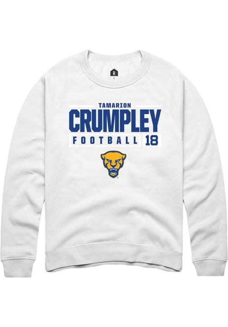 Tamarion Crumpley Rally Mens White Pitt Panthers NIL Stacked Box Crew Sweatshirt