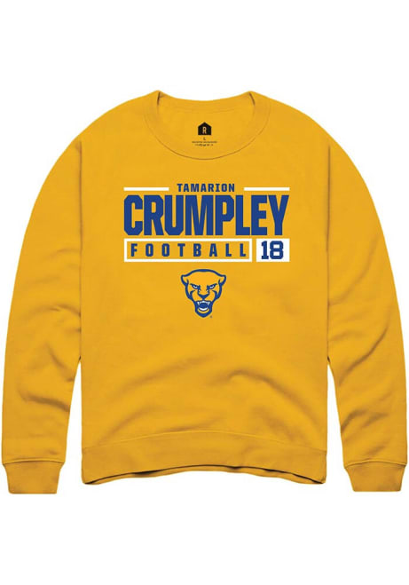 Tamarion Crumpley Rally Mens Gold Pitt Panthers NIL Stacked Box Crew Sweatshirt