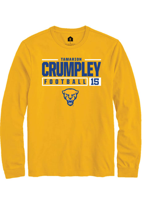 Tamarion Crumpley Rally Mens Gold Pitt Panthers NIL Stacked Box Tee