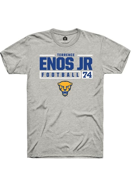 Terrence Enos Jr Ash Pitt Panthers NIL Stacked Box Short Sleeve T Shirt