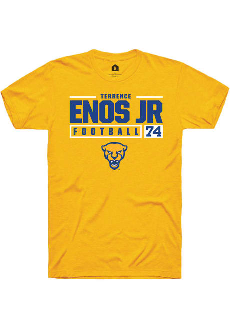 Terrence Enos Jr Gold Pitt Panthers NIL Stacked Box Short Sleeve T Shirt