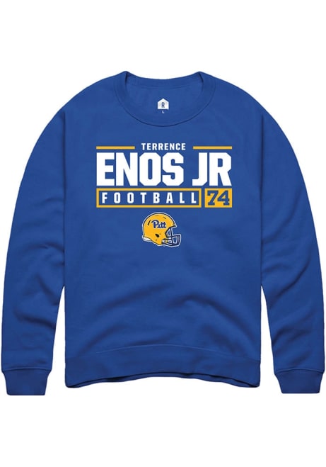 Terrence Enos Jr Rally Mens Blue Pitt Panthers NIL Stacked Box Crew Sweatshirt