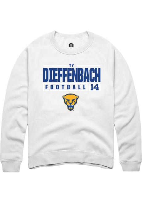 Ty Dieffenbach Rally Mens White Pitt Panthers NIL Stacked Box Crew Sweatshirt