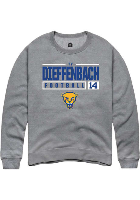 Ty Dieffenbach Rally Mens Graphite Pitt Panthers NIL Stacked Box Crew Sweatshirt