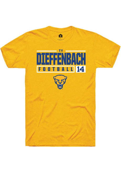 Ty Dieffenbach Gold Pitt Panthers NIL Stacked Box Short Sleeve T Shirt