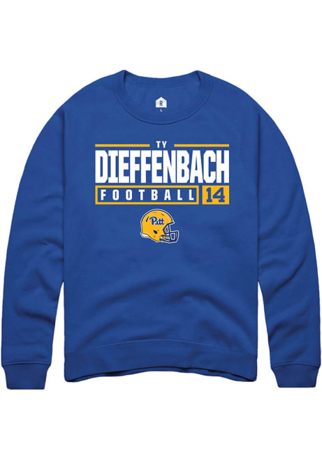 Ty Dieffenbach Rally Mens Blue Pitt Panthers NIL Stacked Box Crew Sweatshirt