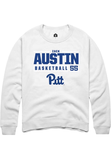 Zack Austin Rally Mens White Pitt Panthers NIL Stacked Box Crew Sweatshirt