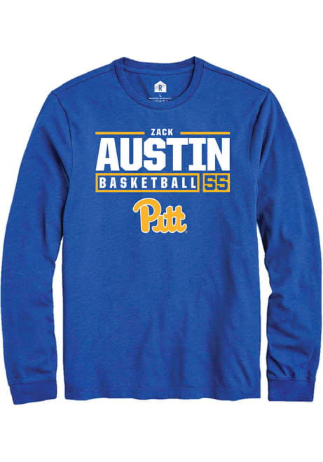 Zack Austin Rally Mens Blue Pitt Panthers NIL Stacked Box Tee