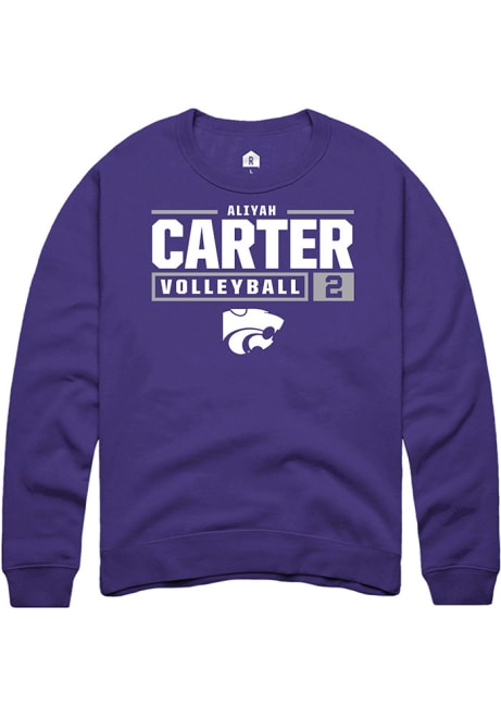 Aliyah Carter Rally Mens Purple K-State Wildcats NIL Stacked Box Crew Sweatshirt