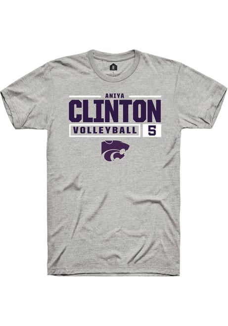 Aniya Clinton Ash K-State Wildcats NIL Stacked Box Short Sleeve T Shirt