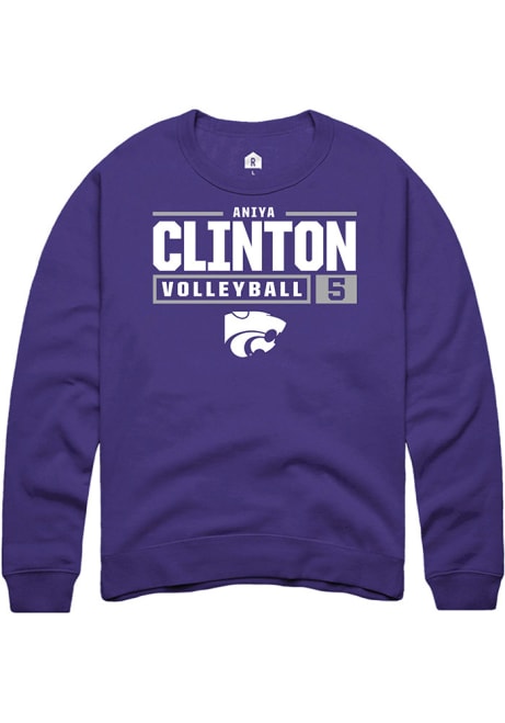 Aniya Clinton Rally Mens Purple K-State Wildcats NIL Stacked Box Crew Sweatshirt