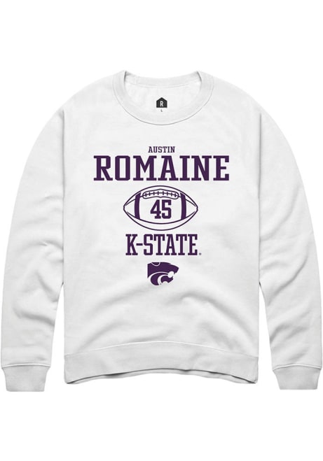 Austin Romaine Rally Mens White K-State Wildcats NIL Sport Icon Crew Sweatshirt