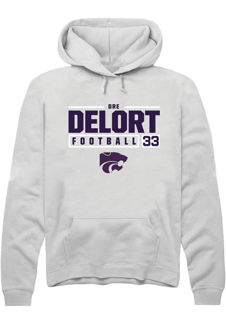 Dre Delort Rally Mens White K-State Wildcats NIL Stacked Box Hooded Sweatshirt