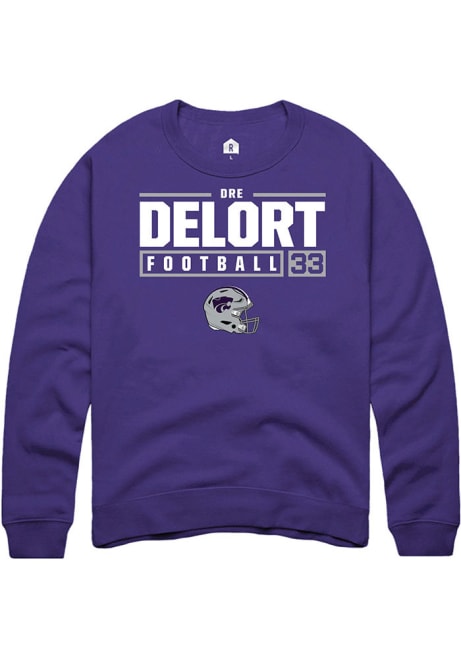 Dre Delort Rally Mens Purple K-State Wildcats NIL Stacked Box Crew Sweatshirt