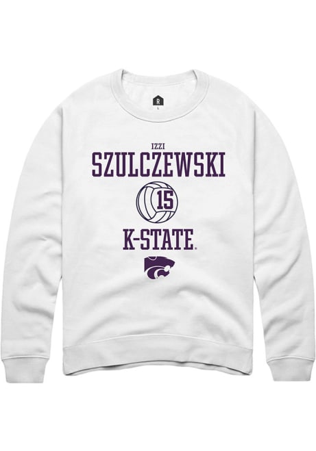 Izzi Szulczewski Rally Mens White K-State Wildcats NIL Sport Icon Crew Sweatshirt