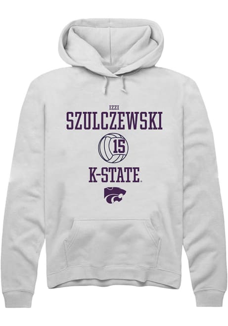 Izzi Szulczewski Rally Mens White K-State Wildcats NIL Sport Icon Hooded Sweatshirt