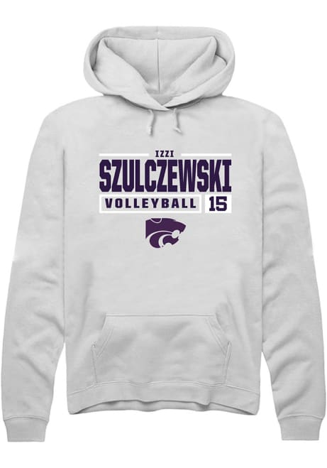 Izzi Szulczewski Rally Mens White K-State Wildcats NIL Stacked Box Hooded Sweatshirt