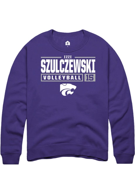 Izzi Szulczewski Rally Mens Purple K-State Wildcats NIL Stacked Box Crew Sweatshirt