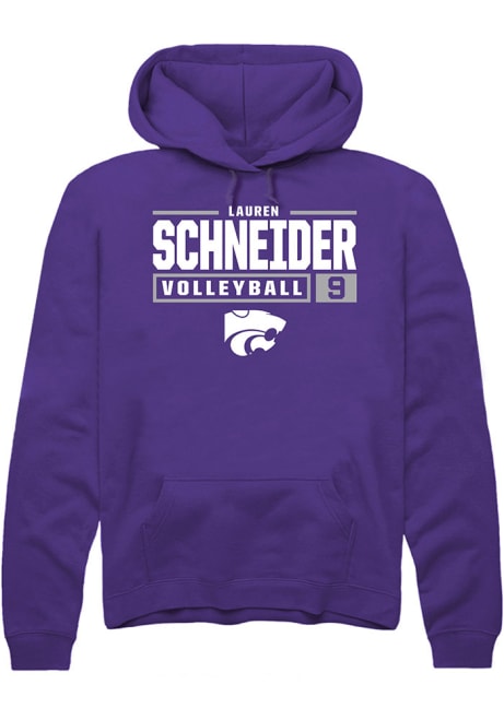 Lauren Schneider Rally Mens Purple K-State Wildcats NIL Stacked Box Hooded Sweatshirt