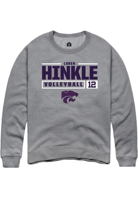 Loren Hinkle Rally Mens Grey K-State Wildcats NIL Stacked Box Crew Sweatshirt