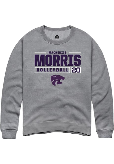 Mackenzie Morris Rally Mens Graphite K-State Wildcats NIL Stacked Box Crew Sweatshirt