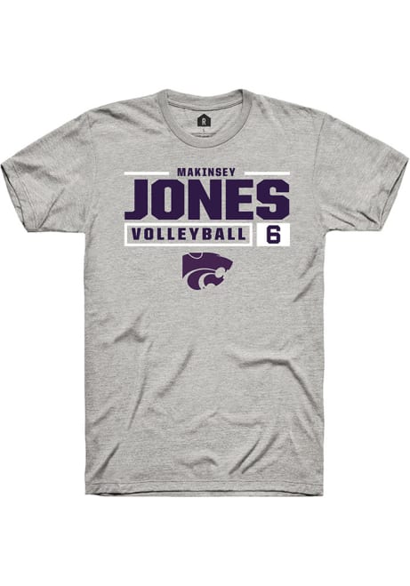 Makinsey Jones Ash K-State Wildcats NIL Stacked Box Short Sleeve T Shirt