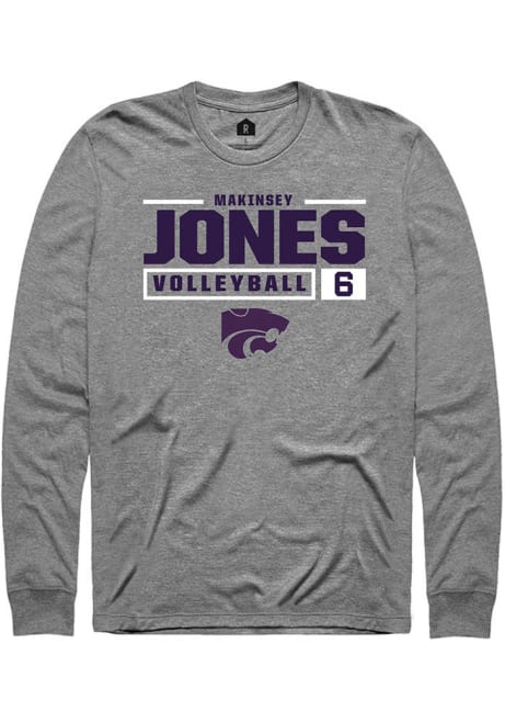 Makinsey Jones Rally Mens Grey K-State Wildcats NIL Stacked Box Tee