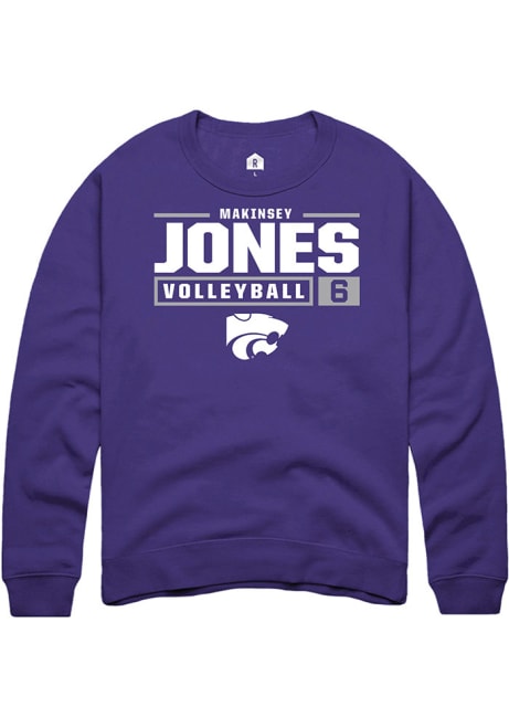 Makinsey Jones Rally Mens Purple K-State Wildcats NIL Stacked Box Crew Sweatshirt