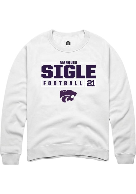 Marques Sigle Rally Mens White K-State Wildcats NIL Stacked Box Crew Sweatshirt