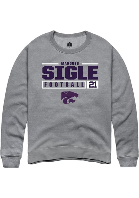 Marques Sigle Rally Mens Grey K-State Wildcats NIL Stacked Box Crew Sweatshirt