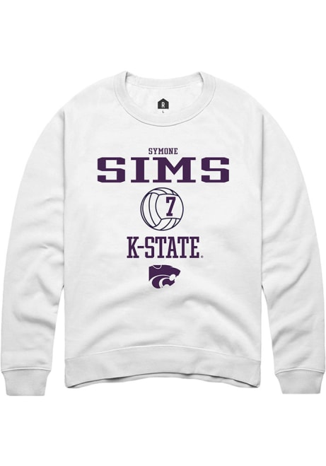 Symone Sims Rally Mens White K-State Wildcats NIL Sport Icon Crew Sweatshirt