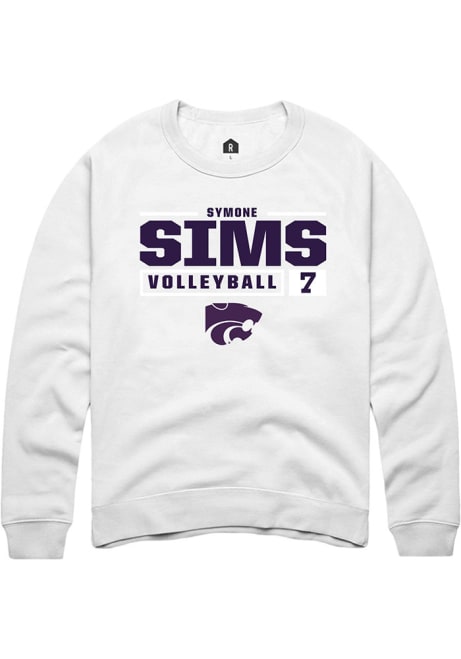 Symone Sims Rally Mens White K-State Wildcats NIL Stacked Box Crew Sweatshirt
