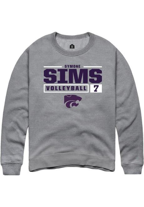 Symone Sims Rally Mens Graphite K-State Wildcats NIL Stacked Box Crew Sweatshirt