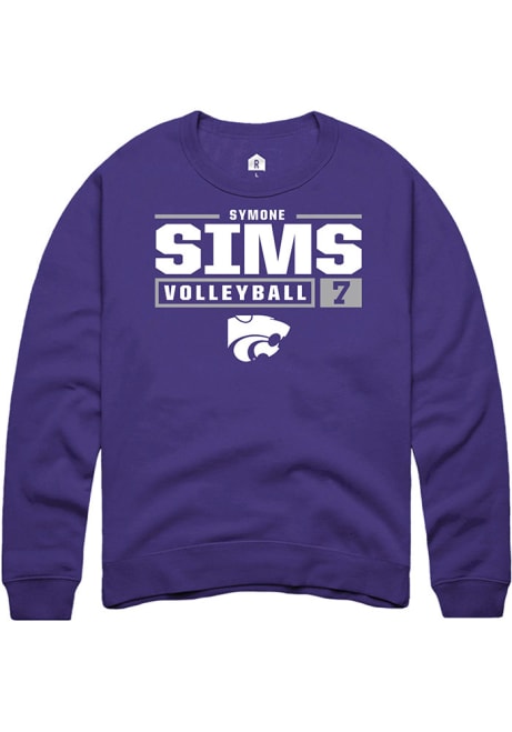 Symone Sims Rally Mens Purple K-State Wildcats NIL Stacked Box Crew Sweatshirt