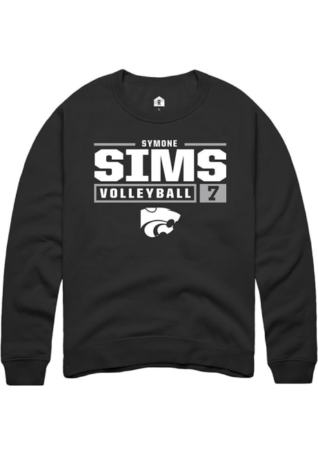 Symone Sims Rally Mens Black K-State Wildcats NIL Stacked Box Crew Sweatshirt