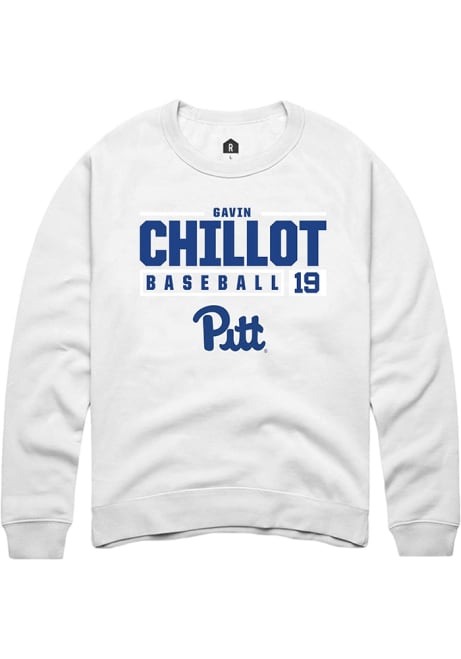 Gavin Chillot Rally Mens White Pitt Panthers NIL Stacked Box Crew Sweatshirt