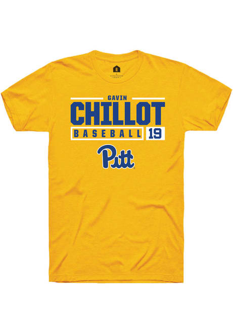 Gavin Chillot Gold Pitt Panthers NIL Stacked Box Short Sleeve T Shirt