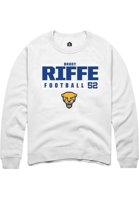 Brody Riffe Rally Mens White Pitt Panthers NIL Stacked Box Crew Sweatshirt